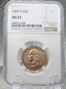 1997-P UNCIRCULATED 25c WASHINGTON QUARTER NGC GRADED MS 67 (BT665) - Picture 1 of 4