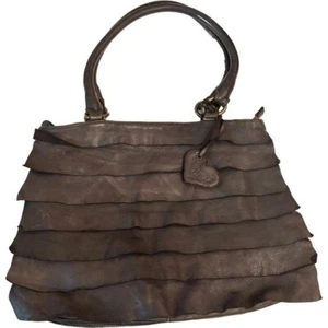 MONI MONI Leather Fringe Shoulder Bag in Charcoal Gray Size Large - Picture 1 of 11