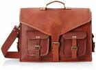 18" Leather Bull's Laptop Messenger Men Briefcase Shoulder Vintage Brown Real