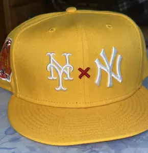 New Era Fitted Hat Size 8 Subway Series Yellow RARE New York Yankees Mets Yellow - Picture 1 of 5