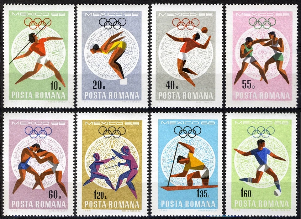 Romania 1968, Summer Olympic Games, Mexico City set MNH, Mi 2697-2704 - Image 1 of 1