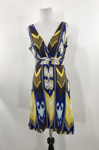 Abito Tory Burch Baja blu bianco marrone multi abito svasato S