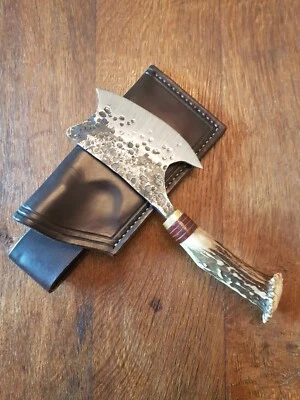 Vintage M. Fox USA Cleaver Knife Messer Hirschhorn Custom Sheath Lederscheide - Bild 1 von 4