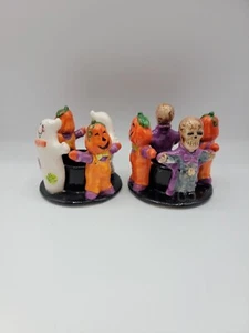 Candelabro Halloween Cerámica Set De 2 Fantasmas Esqueletos Espantapájaros Luces De Té - Imagen 1 de 21