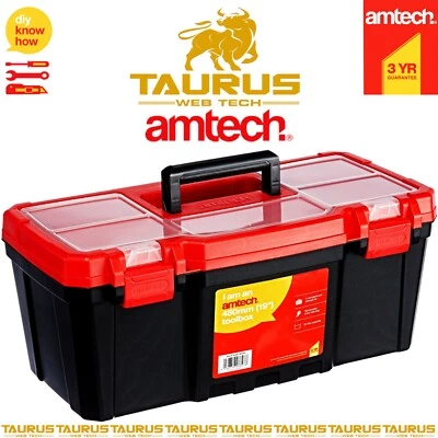 19" AMTECH Heavy Duty Tough Tool Box Removable Carry Tray Double Clip Closure UK - Image 1 of 3