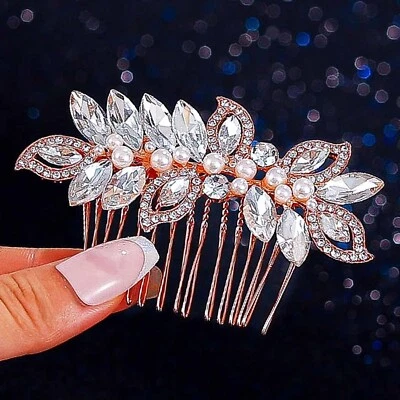 Foyte Crystal Wedding Hair Comb Pearl Bride Headpiece Rose Gold Rhinestone Ha... - Image 1 of 4