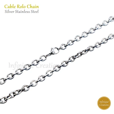 Stainless Steel Silver Cable Rolo Link Chain Necklace Men Women 1.5mm-8mm 7-38" - Image 1 of 4