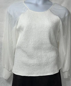 NWT Luna Ivory puffer Long sleeve blouse Women’s size XL - Picture 1 of 11
