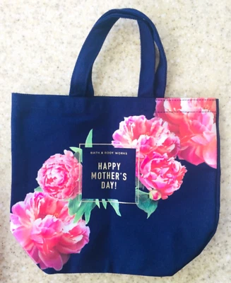Bath & Body Works СЧАСТЛИВОГО ДНЯ МАТЕРИ! Темно-синий цветочный маленький холст сумка с короткими ручками новый - Изображение 1 из 3