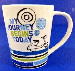 Starbucks My Journey Begins Today White Porcelain Coffee Mug Blue Houses '08 - Picture 1 of 9