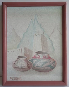Myung Mario Jung Sand Painting Pinks Vases Vessels Southwestern Native American - Picture 1 of 1