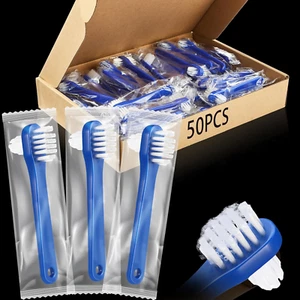 50 Pcs Denture Brush Individually Dual Headed Firm Hard Bristle Toothbrush - Picture 1 of 12
