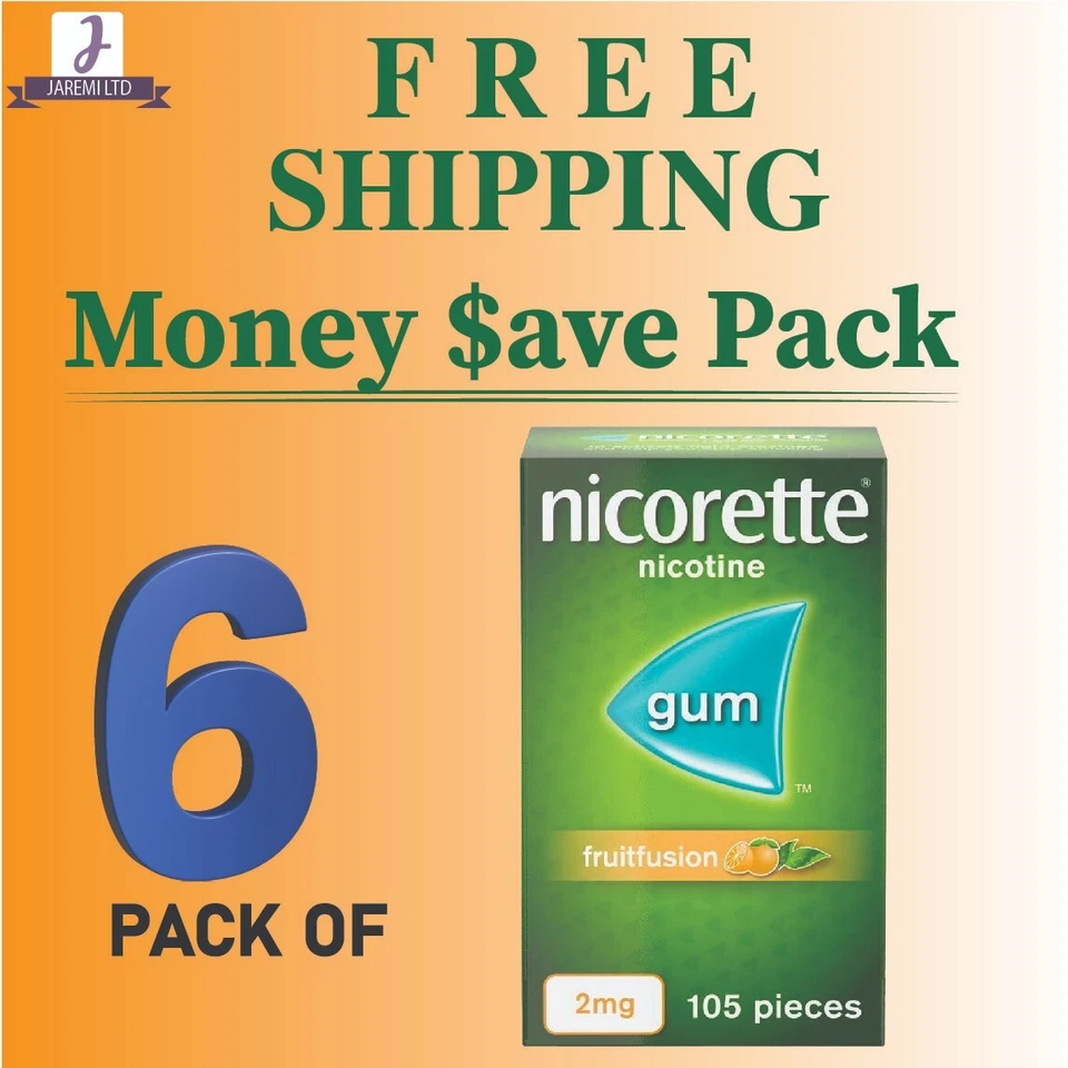 Nicorette Gum 2mg FRUITFUSION Suger Free 105pieces-PACK OF 6 - Image 1 of 4