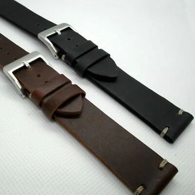 Vintage Style Calf Leather WATCH STRAP 18 20 22mm Black Brown Smart Band New UK — 第 1/4 张图片