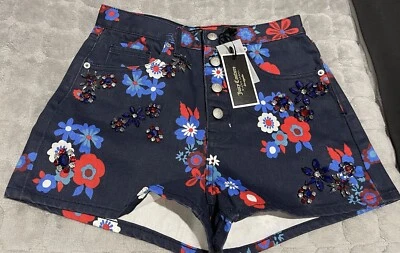 Juicy Couture Regal Hayworth  Floral Embellished Denim Shorts Size 27w - Image 1 of 3