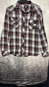 rock republic Men’s Western Style Snap Button Shirt Men’s Large Red Black White - Picture 1 of 10