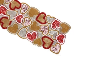 Hearts Table Runner Multicolor Beaded Table Runner Valentines Tableware 13X36 In - Picture 1 of 10