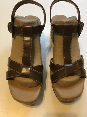 J JILL great wedges Sandals Woven Heel Buckle Closure Womens  Brown Leather 8M - Image 1 of 4