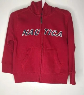 Nautica Niños Sudadera con Capucha Roja Mangas Largas Canguro Bolsillos Cremallera Completa Sudadera 3T Nueva Foto 1 de 4