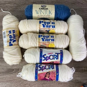 Vintage Caron & Pop'n Garnpaket Ivory Worsted & Sport Häkeln Stricken Stricken 90er - Bild 1 von 12