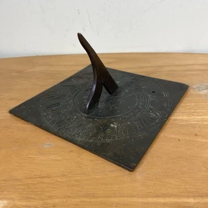 Vintage 6" X 6" Square Metal Etched Sun Dial Roman Numerals Outdoor Yard Garden - Picture 1 of 12
