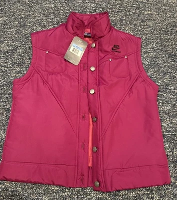 复古 Y2K Nike Sportswear 女式中号 Fuschia/Pink 绝缘纽扣背心 NOS — 第 1/4 张图片