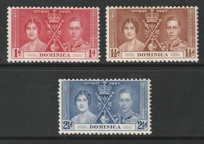 JUEGO DE 3 CORONACIONES DOMINICA KGVI 1937 SG96/SG98 MONTADOS COMO NUEVO Foto 1 de 2