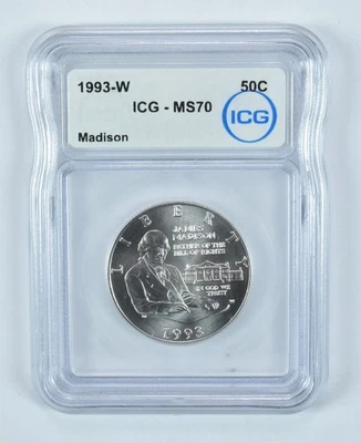 1993-W James Madison Commemorative Half Dollar MS70 ICG *1066 - Image 1 of 4