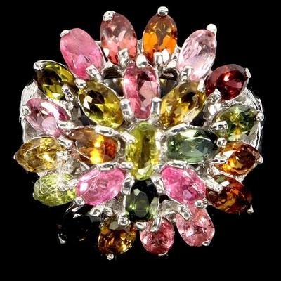 925 Anello Argento Sterling Ovale Tormalina 5x3mm Naturale Gemma Gioielli Size 9 - Immagine 1 di 4