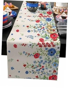 4th of July Table Runner Green Eucalyptus Leaves Floral Patriotic 13x72in - Picture 1 of 8