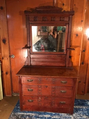Antique Victorian Eastlake Dresser W/Mirror Walnut Stained Pine circa 1871-1900 - Image 1 of 4