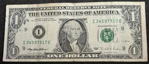 1995 Minneapolis $1 Bill Double Pair 7’s & 9’s Note - Picture 1 of 2