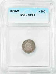 1860 O SEATED LIBERTY HALF DIME H10C ICG CERTIFIED VF 25 VERY FINE (601) - Picture 1 of 4