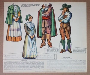 um 1910 ungeschnittene Boston Sunday Globus Papierpuppen John Alden Priscilla Mullen - Bild 1 von 1