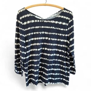 T By Talbots Womens Large Cotton Tunic Top Black & White Tie-Dye NWT - Picture 1 of 9