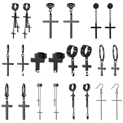 11 pares de aretes colgantes cruzados de acero inoxidable para mujer y hombre Foto 1 de 4