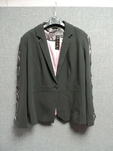 Elvi Ladies Black Lace Trim Blazer Jacket UK 24 RRP £60 LN110 XX 02 - Picture 1 of 5