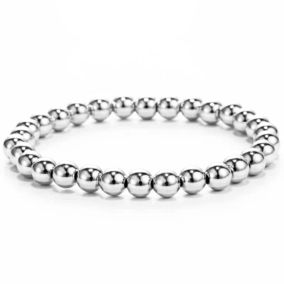 Bracciale sfere 6mm Acciaio inox argento a palline Perle Uomo Donna braccialetto - Immagine 1 di 4