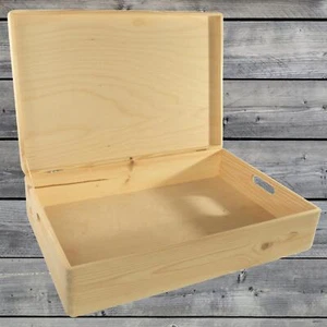 Extra Large Shallow Wooden Storage Box With Lid 60 x 40 x 14 cm Unfinished Wood - Picture 1 of 7