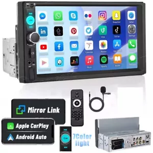 Single 1Din 7" Touch Screen Stereo Bluetooth Radio Car Apple/Android Carplay GPS - Picture 1 of 13