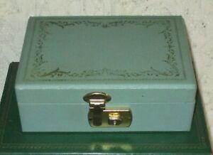 Vintage MCM AQUA JEWELRY BOX 2-Tier 1950s PETITE & SO CUTE Blue-Green w Pink Lin