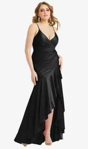 Cynthia & Sahar Plissee Wickel Rüschen High Low Stretch Satin Kleid Schwarz Gr. S - Bild 1 von 3