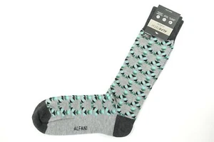ALFANI SEAMLESS COMFORT TOE ALFATECH TRIANGLE GREEN GRAY 1 PAIR CASUAL SOCKS - Picture 1 of 5