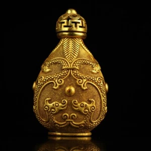 fengshui Noble palace copper gold gilt carved Double dragon loong snuff bottle - Picture 1 of 8