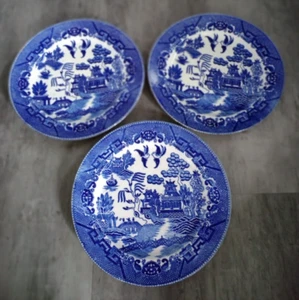 Lote De 3 Platos De Colección Años 30 Casa De Sauce Azul De 9" Hechos en Japón - Imagen 1 de 6