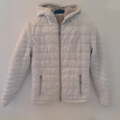 New Balance Jacket White & Gray Logo ~ Size SMALL - Fuzzy FLeece Interior - VG+ - Image 1 of 4