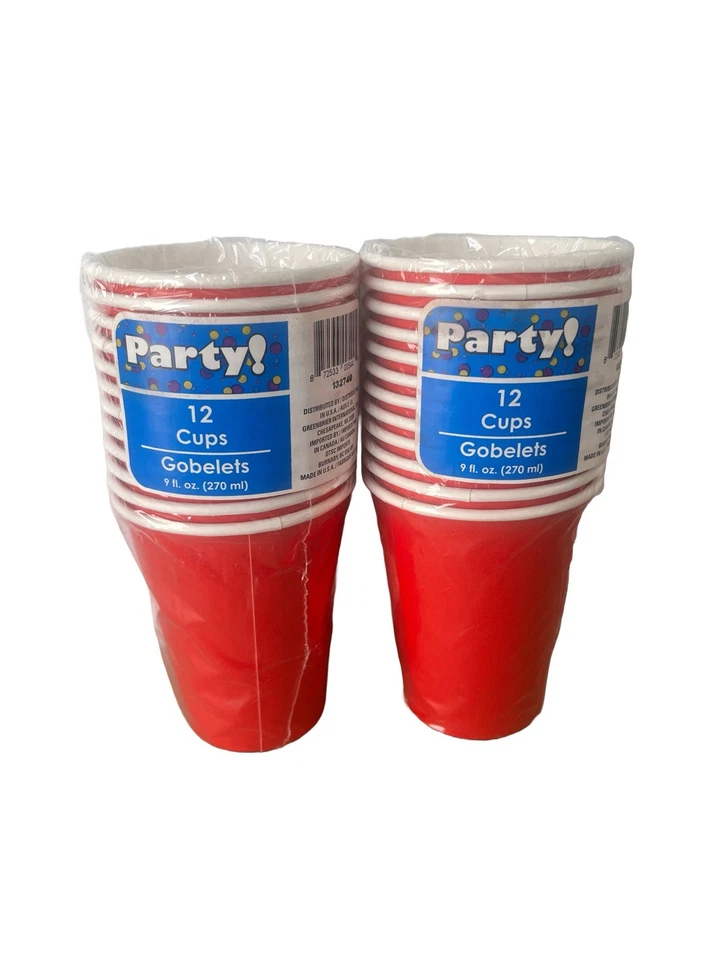 24 Red Disposable Paper Cups Graduation Theme Party Colors Holds 9 oz - Image 1 of 1