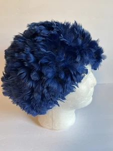 VTG Feather Wig Royal Blue Stretch Net Hat Adult OS Yugoslavia Halloween Sports - Picture 1 of 7