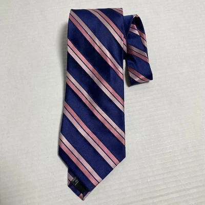 Mens Covington Blue Pink Striped Tie Office Navy Silk Preppy Classic Business - Image 1 of 4