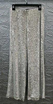 New Ann Taylor The Wide Leg Sequin Pant Silver Size 10 - Image 1 of 4